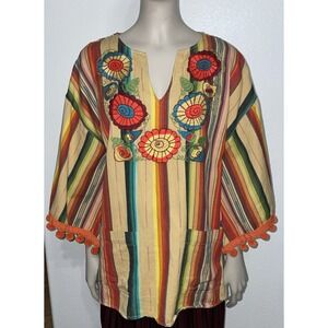 Ivy Jane Boho Flare Sleeve Fiesta Inspired Serape Stripe Multi Color Top Sz SM